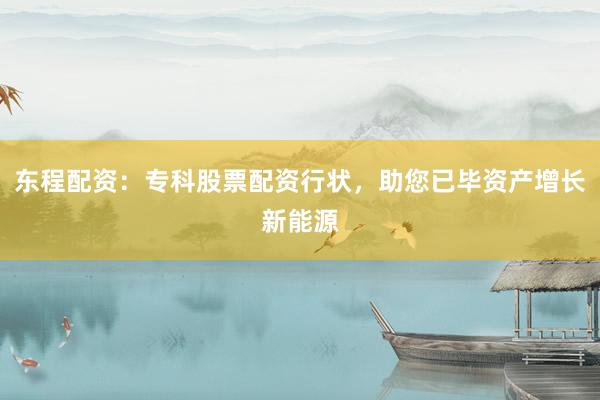 东程配资：专科股票配资行状，助您已毕资产增长新能源