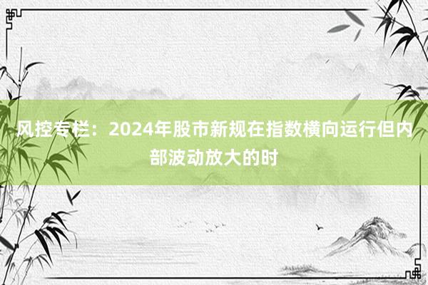 风控专栏：2024年股市新规在指数横向运行但内部波动放大的时